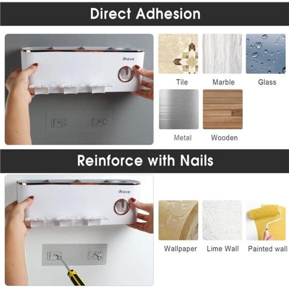 Toothbrush Holders Bathroom Decor with Toothpaste Dispenser - Picture 4 of 7